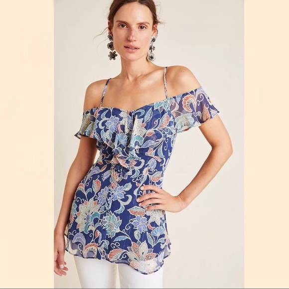 Maeve Mariposa Open-Shoulder Ruffled Floral Top Size 8 NWT - Picture 1 of 16